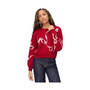 Cider Red & White Bows Sweater Knitted Bowknot Knit Sweater Size Large